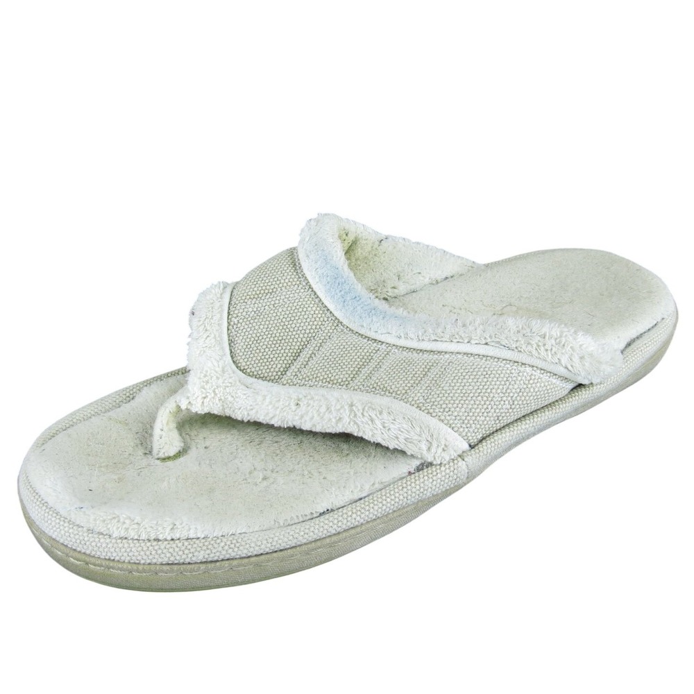 Acorn Women's Sandals‎ Beige Size 6.5-7.5 M Canvas Faux Fur Comfort Flip Flop